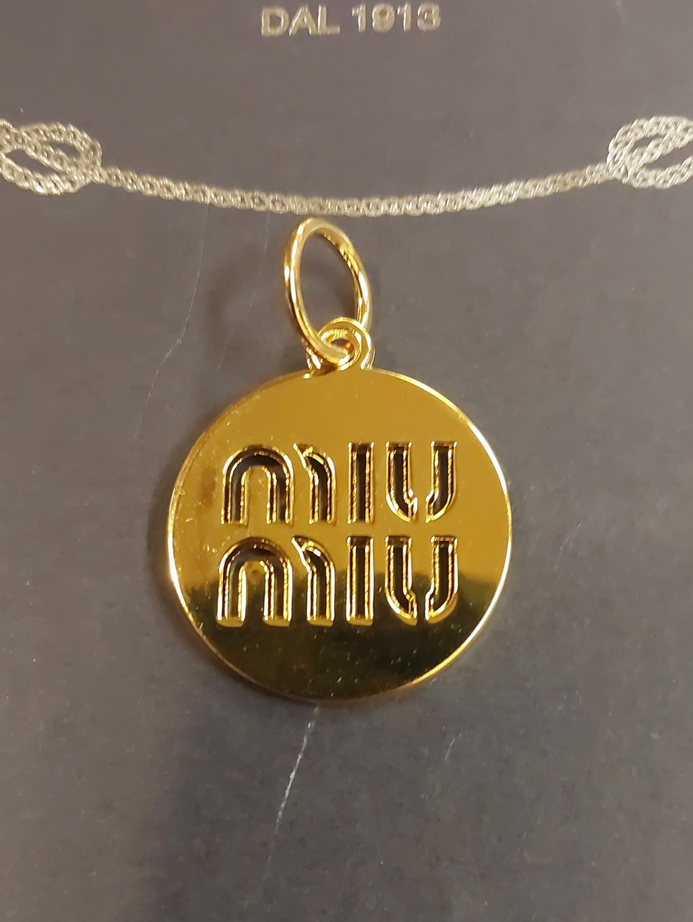 Miu Miu Shiny Gold Round Logo Charm Pendant